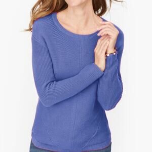 Talbots 100% Pima Cotton Shaker Stitch Blue Long Sleeve Sweater Size M Casual